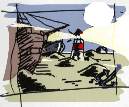 gif animation dessin photoshop  phare dunes rochers bateau épave